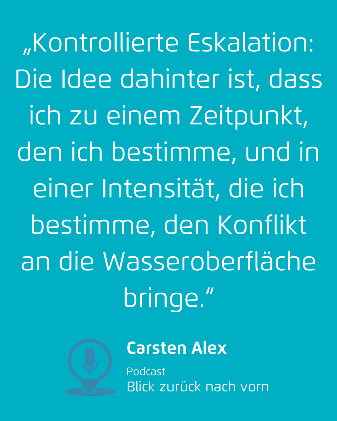 Türkiser Quote-Post mit weißem Text und Name „Carsten Alex“ unten links