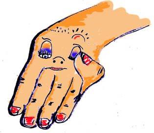 Karikatur mit schmerzender Hand