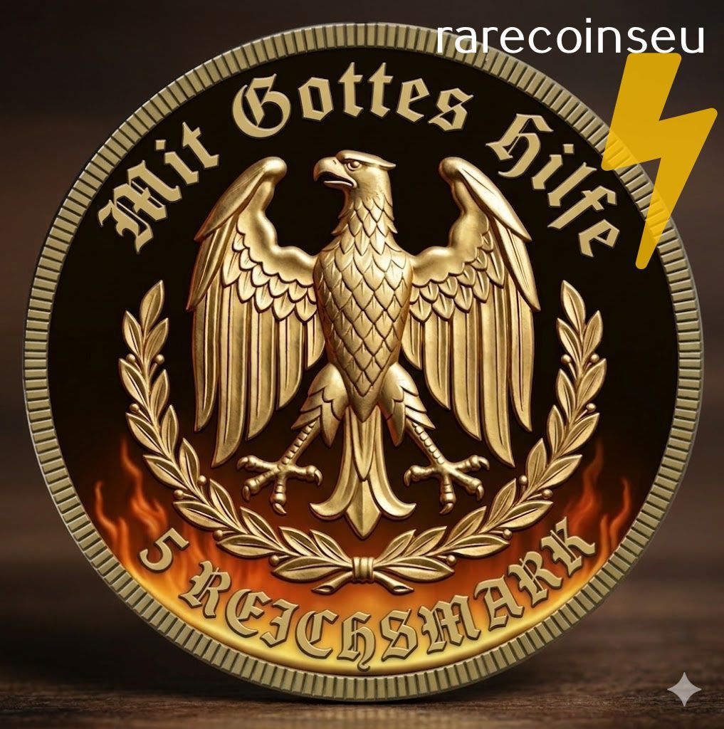 Eagle emblem with “Mit Gottes Hilfe” and “Kriegsmarine,” with flames and a lightning bolt icon.