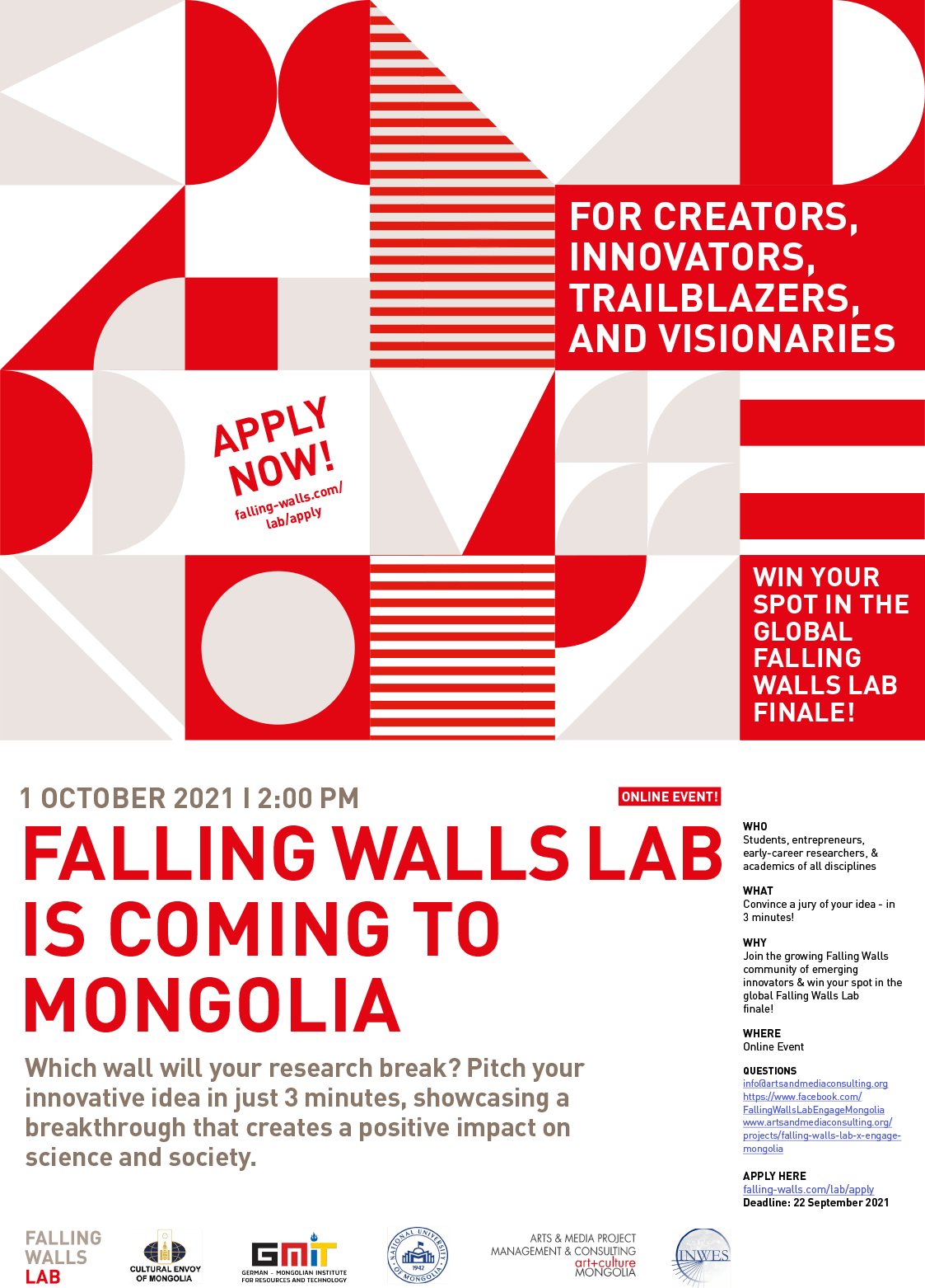 Falling Walls Lab Mongolia'21 Open Call - APPLY NOW until 20 Sep 2021!!