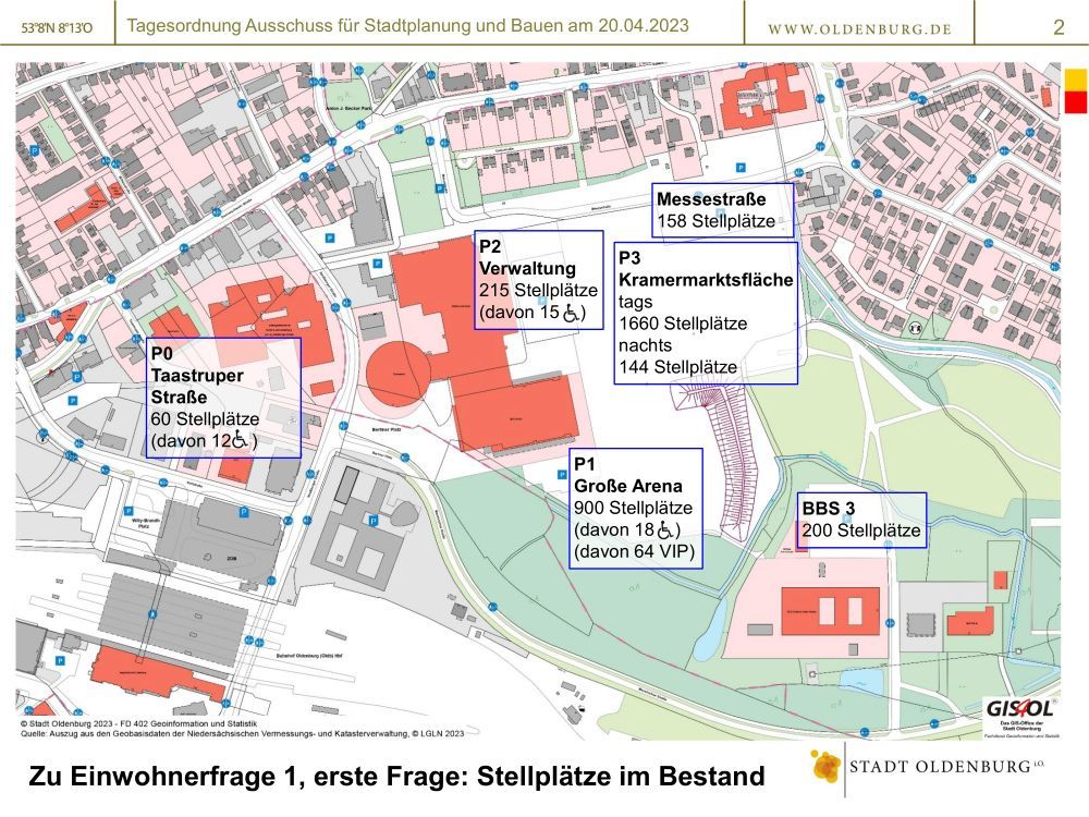 Darstellung der unabhängig vom Stadionneubau vorhandenen Parkplätze. ©Stadt Oldenburg