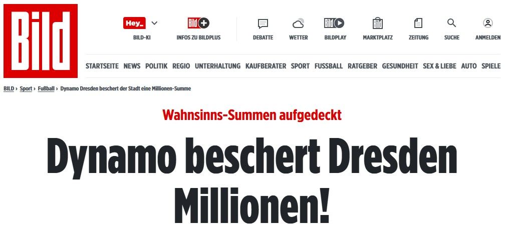 Bild-Zeitung Bevor die Stadt Dresden der SG Dynamo die Stadionsubventionen kürzte.