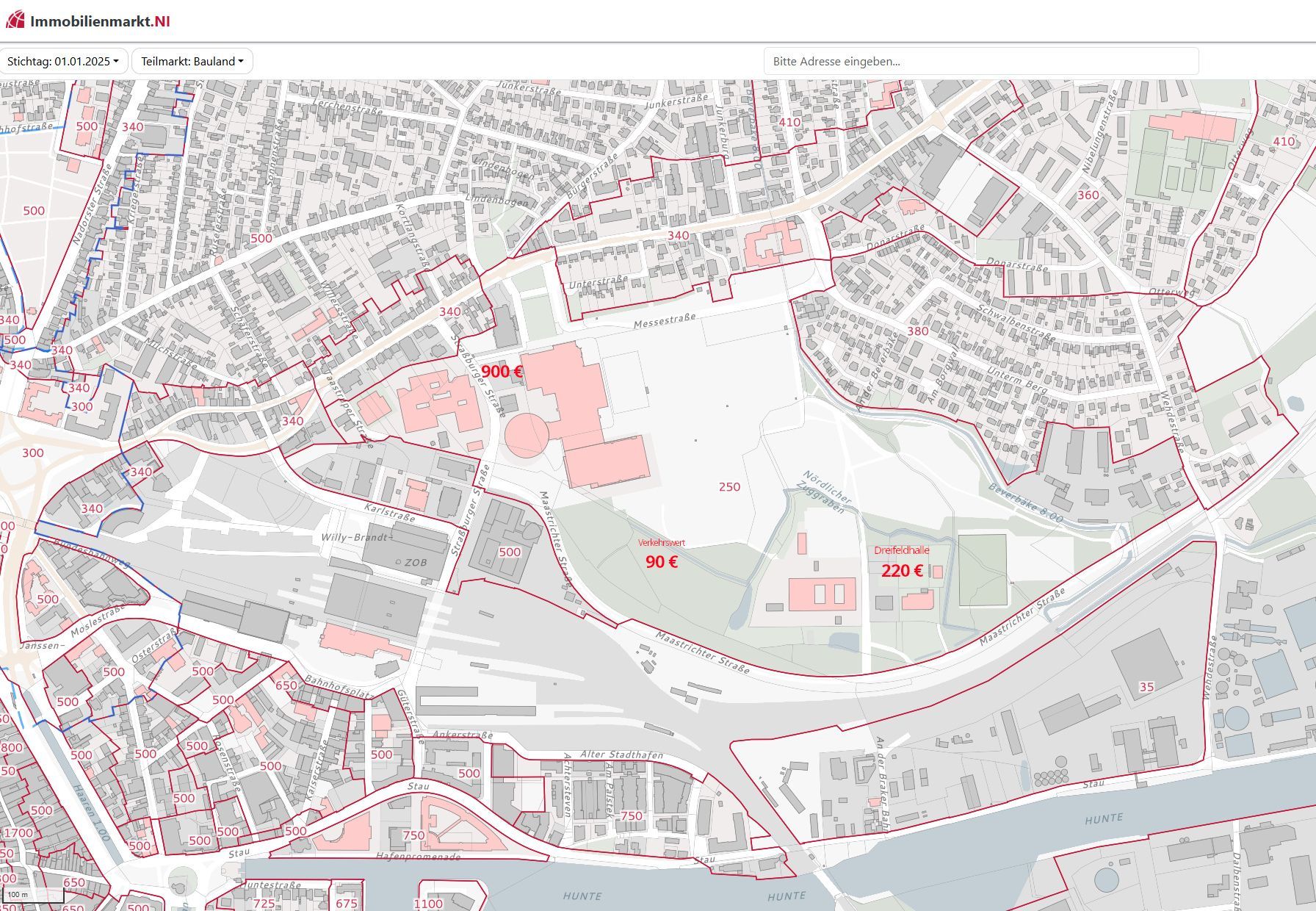 ©Immobilienmarkt.NI Der BRW der Gemeinbedarfsfläche wurde 2024 mit 275 Euro/m² ausgewiesen. ©Immobilienmarkt.NI