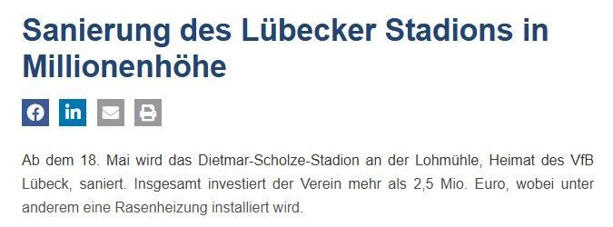 Der VfB Lübeck investiert 2,5 Mio Euro in sein Stadion Die Subventionen für die VfB Oldenburg sind unfair, nicht nur gegenüber dem VfB Lübeck