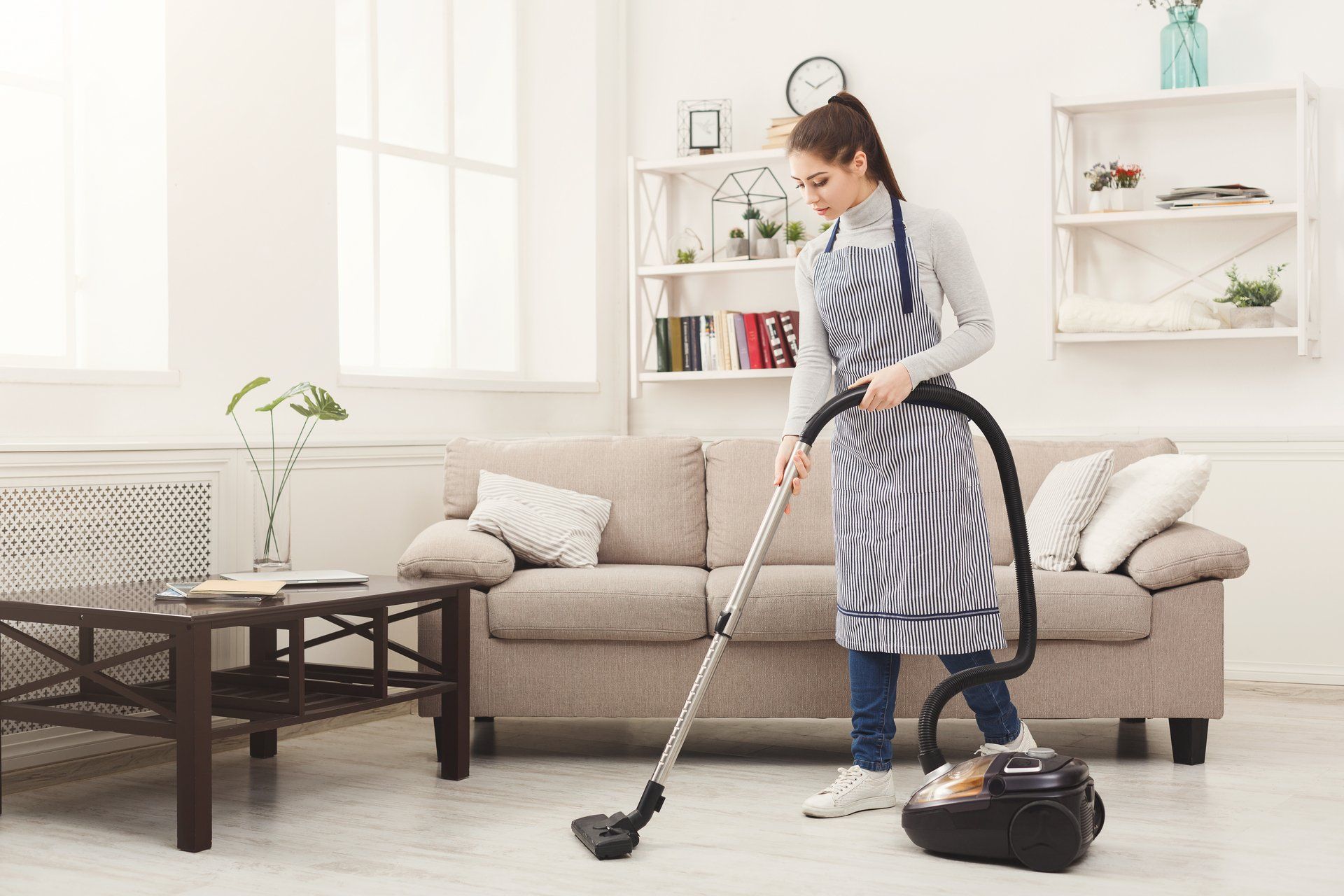 a maid cleaning the inside of a home