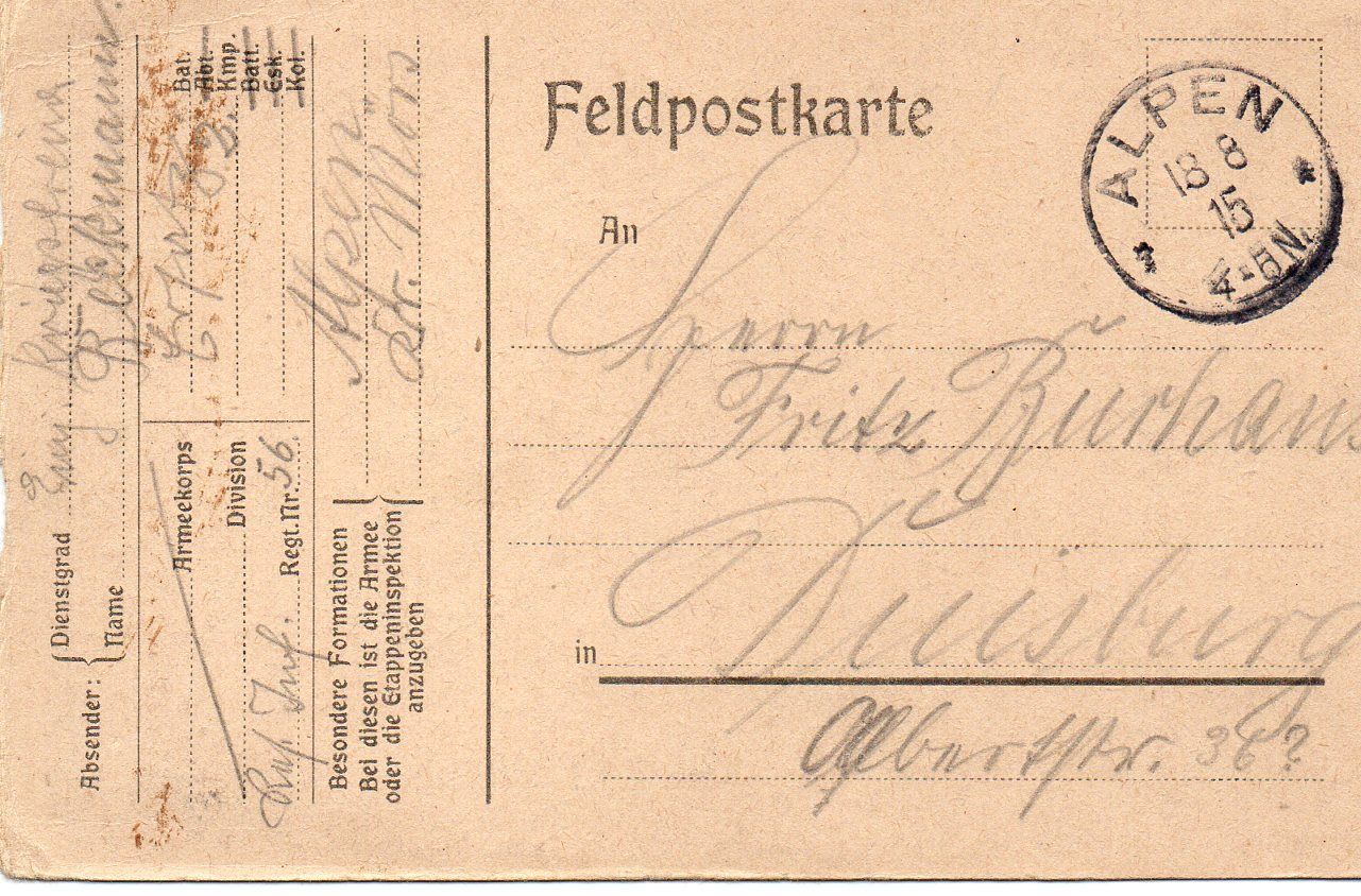 Feldpostkarte 1 Weltkrieg 1915 Versendet Alpen