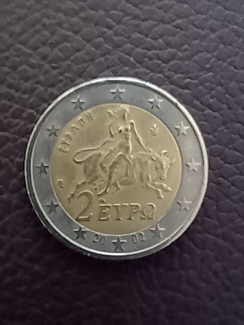 2 Euro Münze 2002 Griechenland Europa auf dem Stier Vorderseite
