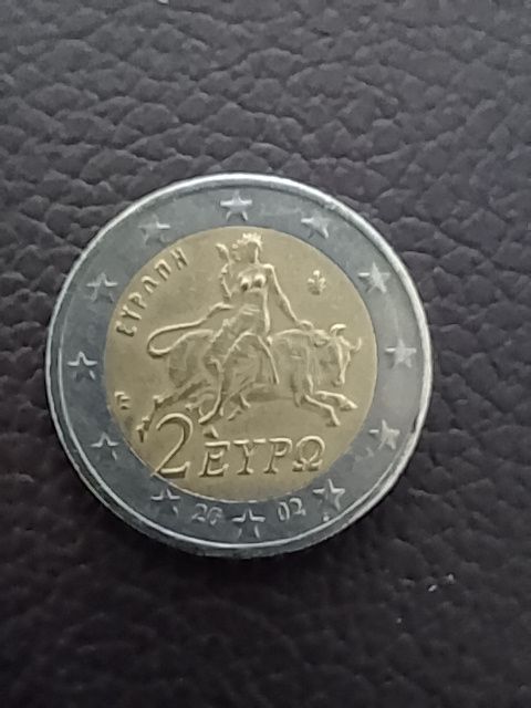 2 Euro Münze 2002 Griechenland Europa auf dem Stier Vorderseite