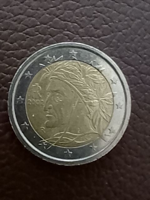 2 Euro Münze Italien Dante Alighieri 2002 Vorderseite