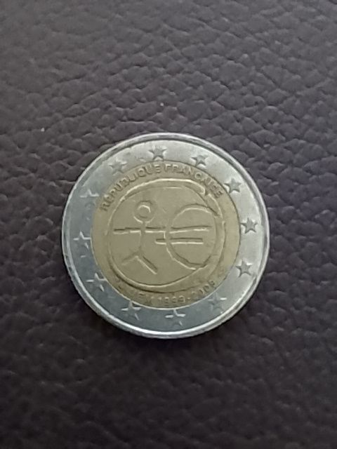 2 Euro Münze Strichmännchen UEM 1999-2009 Republique Francaise Vorderseite