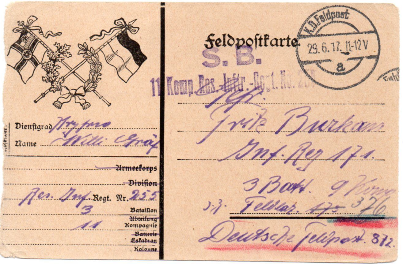 Feldpostkarte 1917 KD Feldpost