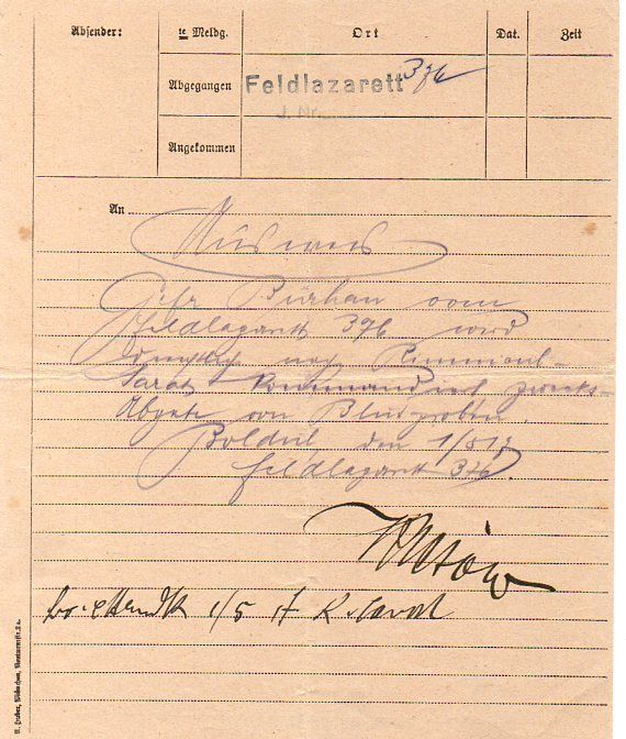 1 Weltkrieg Feldlazaret Bericht