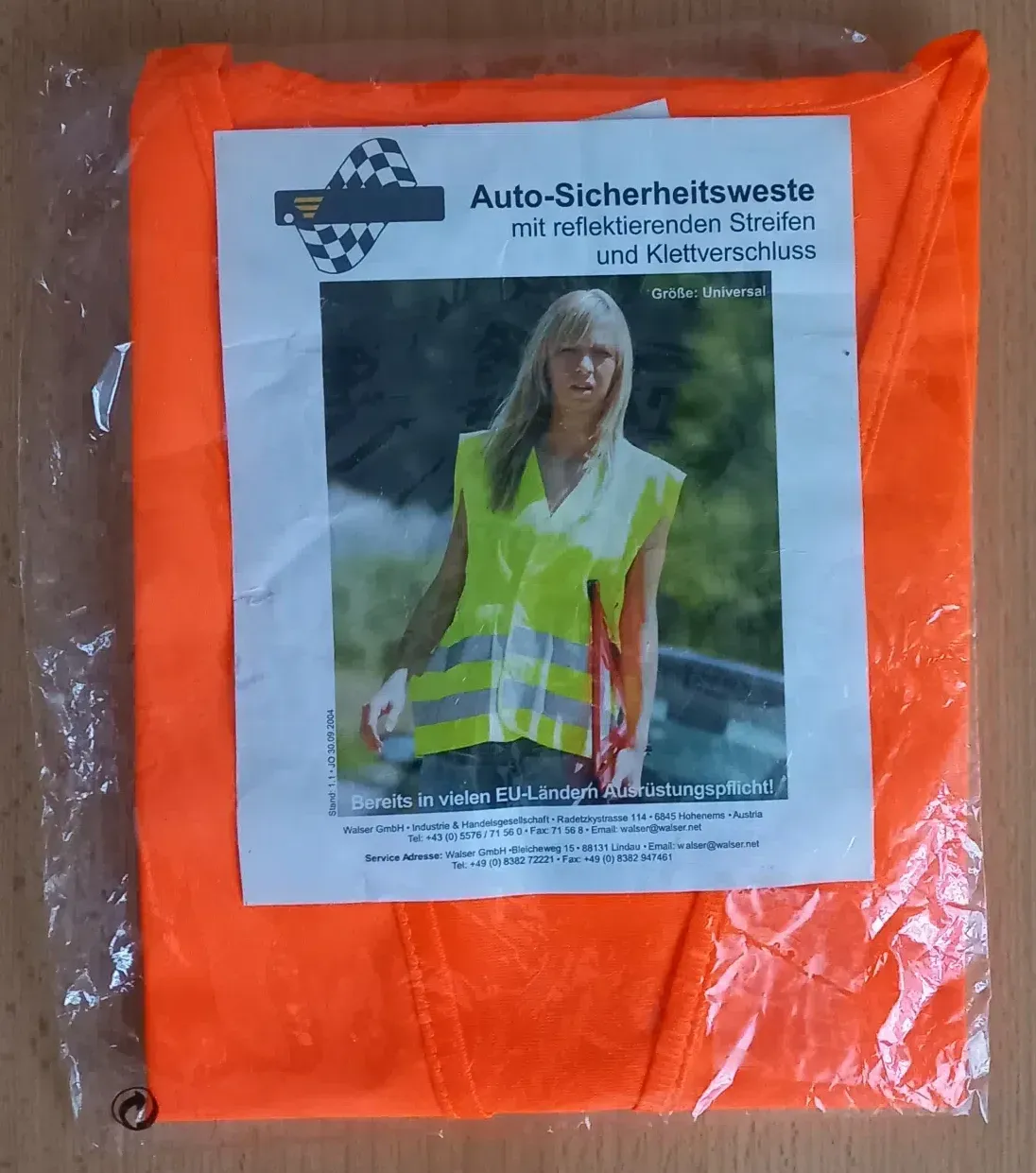Auto-Sicherheitsweste-Orange-Neu-Vorderseite Bild