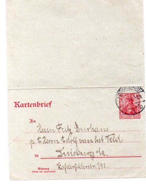 Kartenbrief ca.1914 Düsseldorf