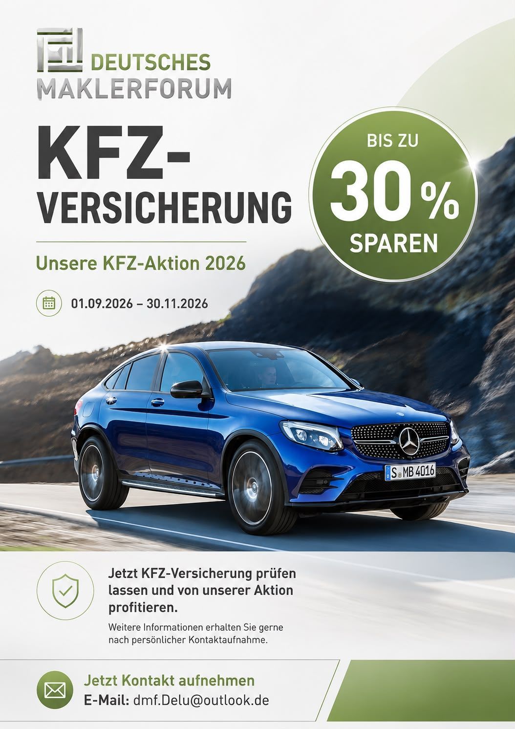 Deutsches Maklerforum – KFZ-Versicherungsaktion 2026 – bis zu 30 Prozent sparen
