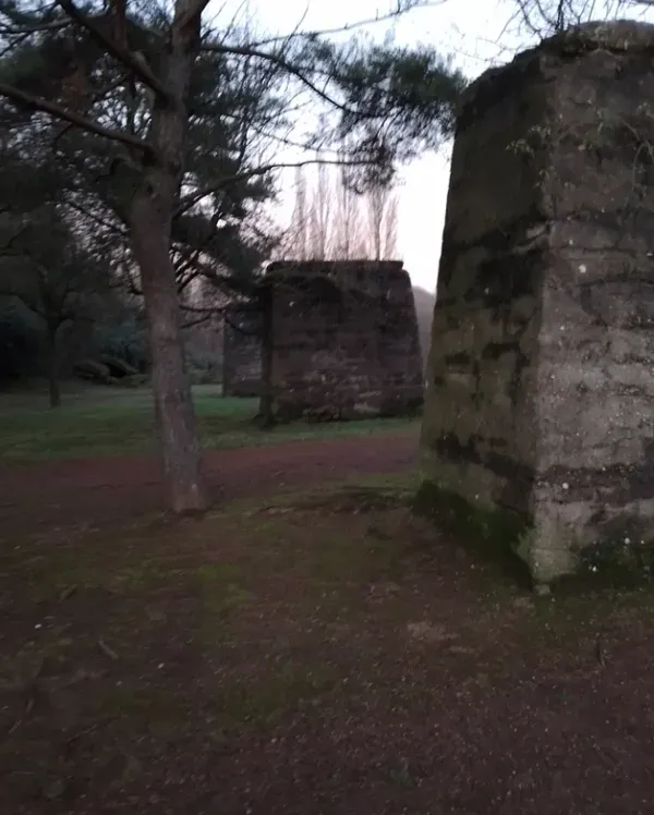 Alte Mauerreste im Landschaftspark zwischen Bäumen