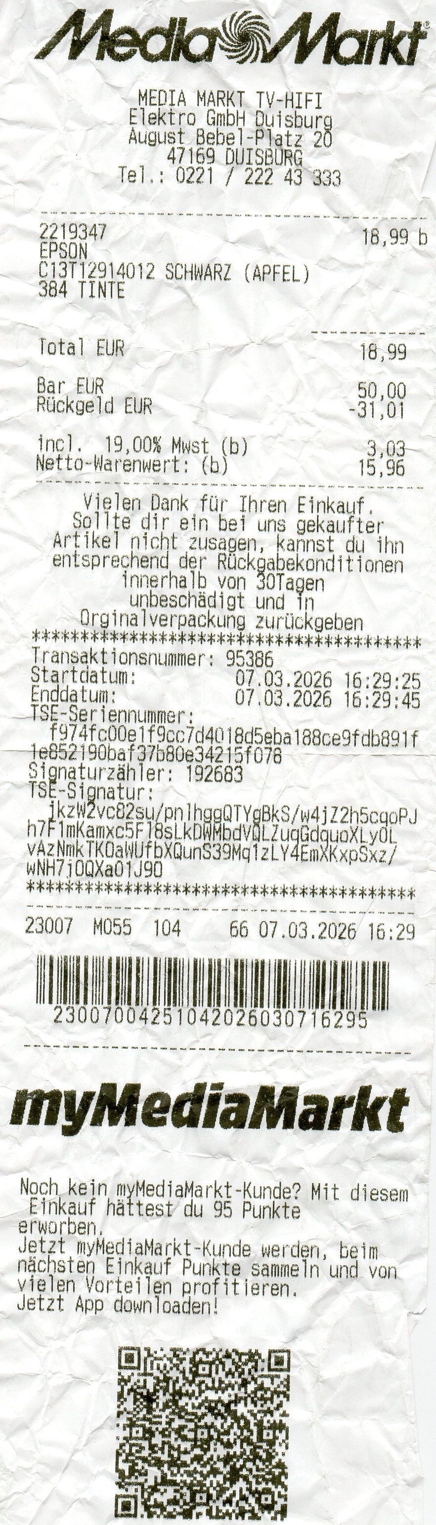 Epson-Stylus-Black-T1291-Rechnung