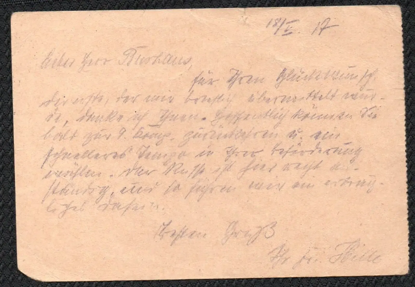 Feldpostkarte 1915 Rückseite