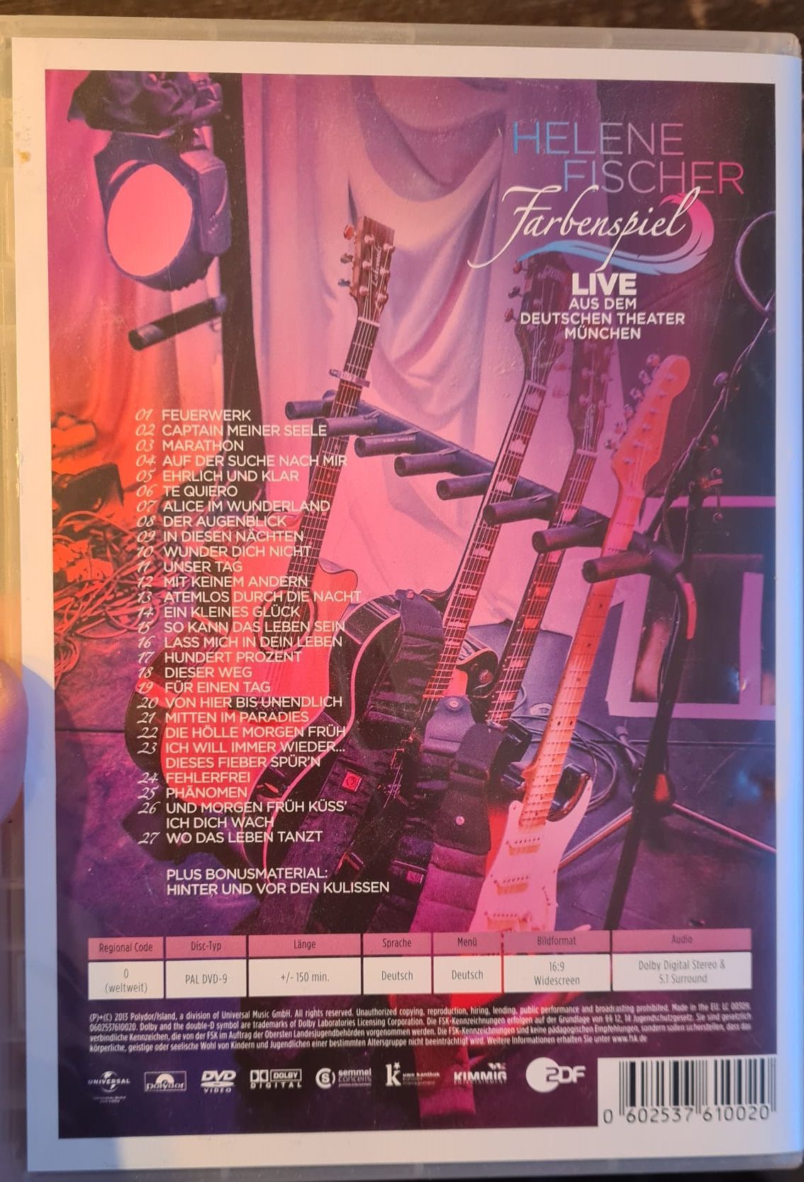 Helene Fischer CD Rückseite Titel Farbenspiel