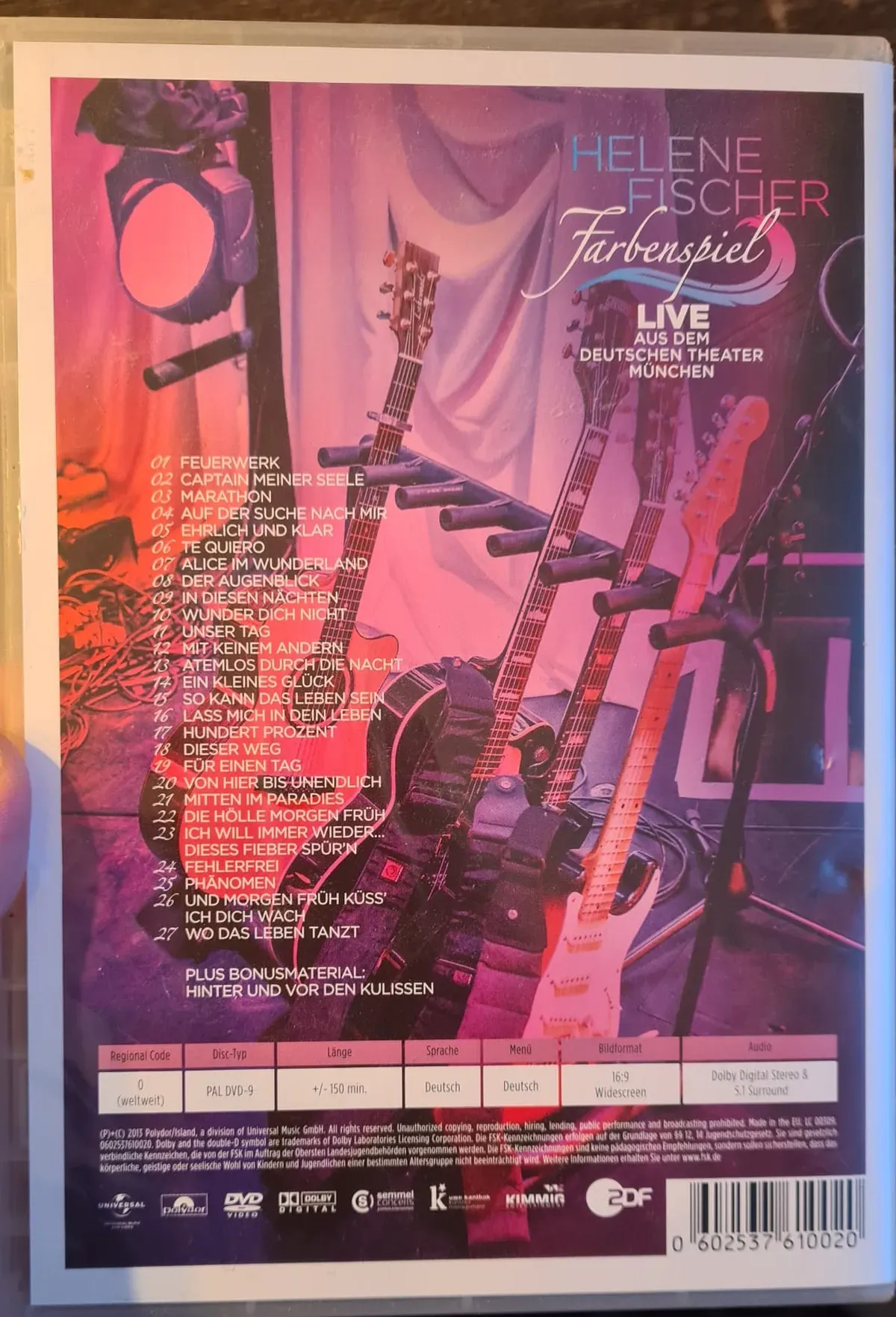 CD/DVD HELENE FISCHER – FARBENSPIEL Rückseite Cover Lieder Beschreibung