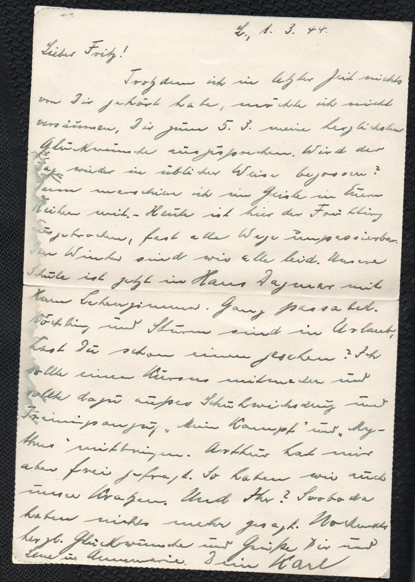 Kartenbrief 1.11.1944 Poststempel Luhatschowitz Luhacovice Rückseite