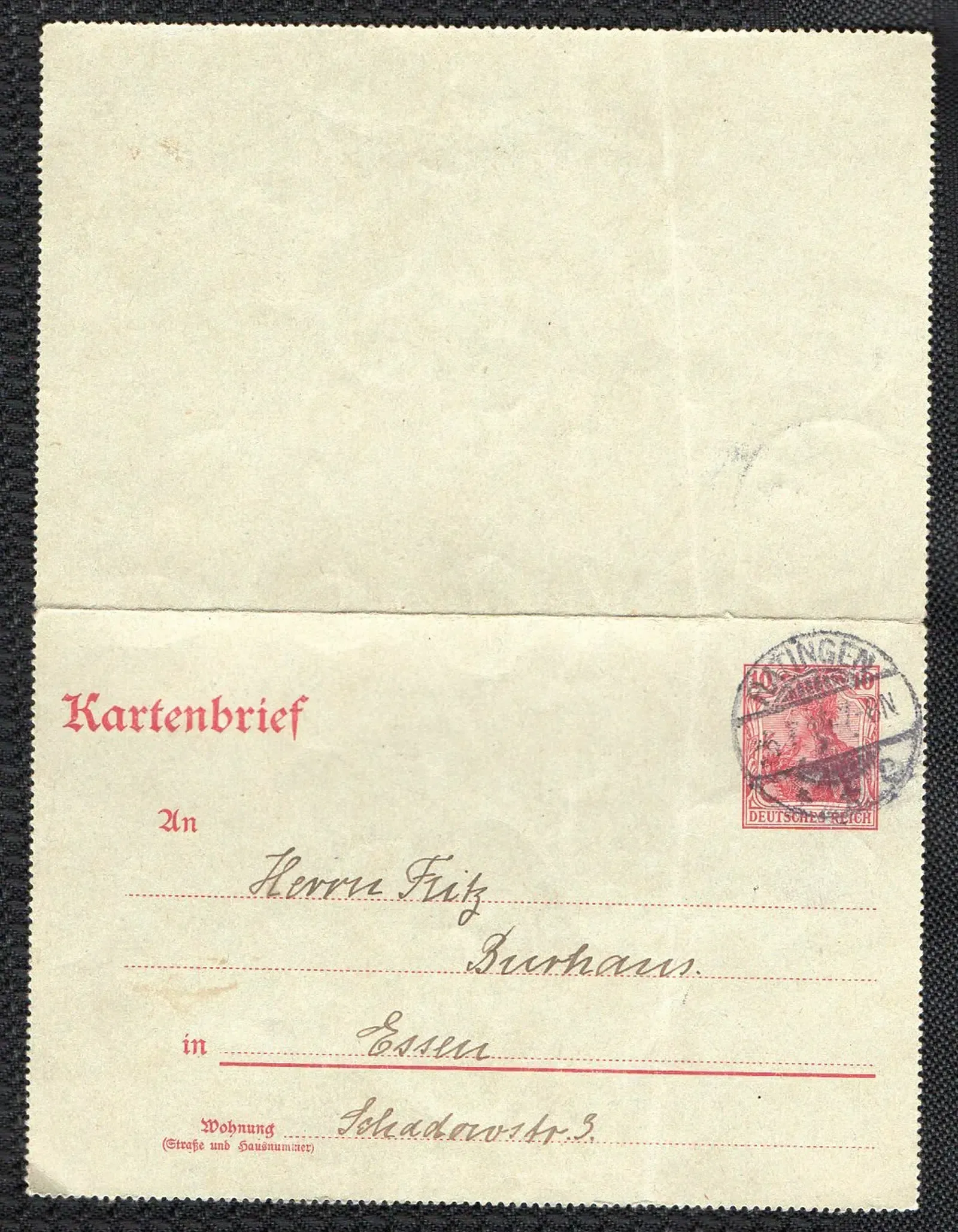Kartenbrief Ratingen 1915 Vorderseite