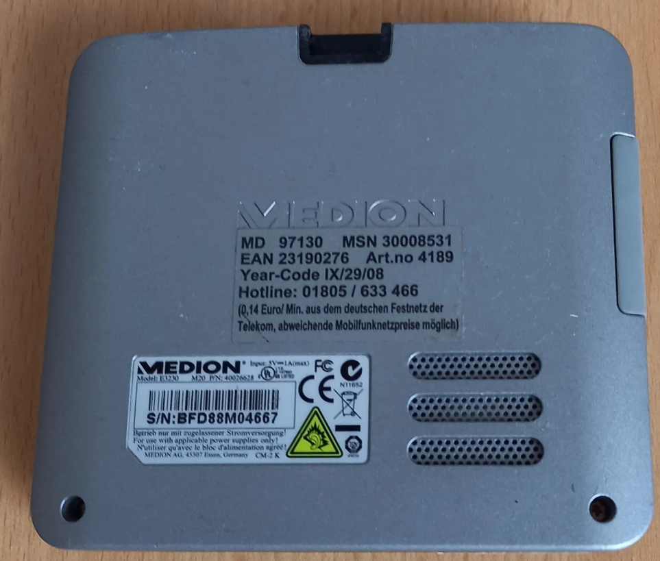 Medion Navi Art. No. 4189 MD 97130 Rückseite