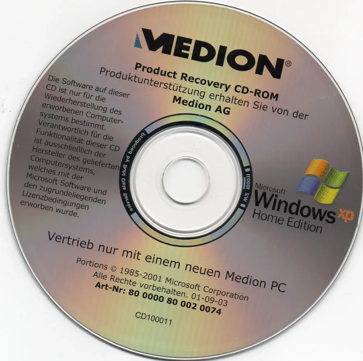 Windows XP Home Edition – Medion Recovery DVD
