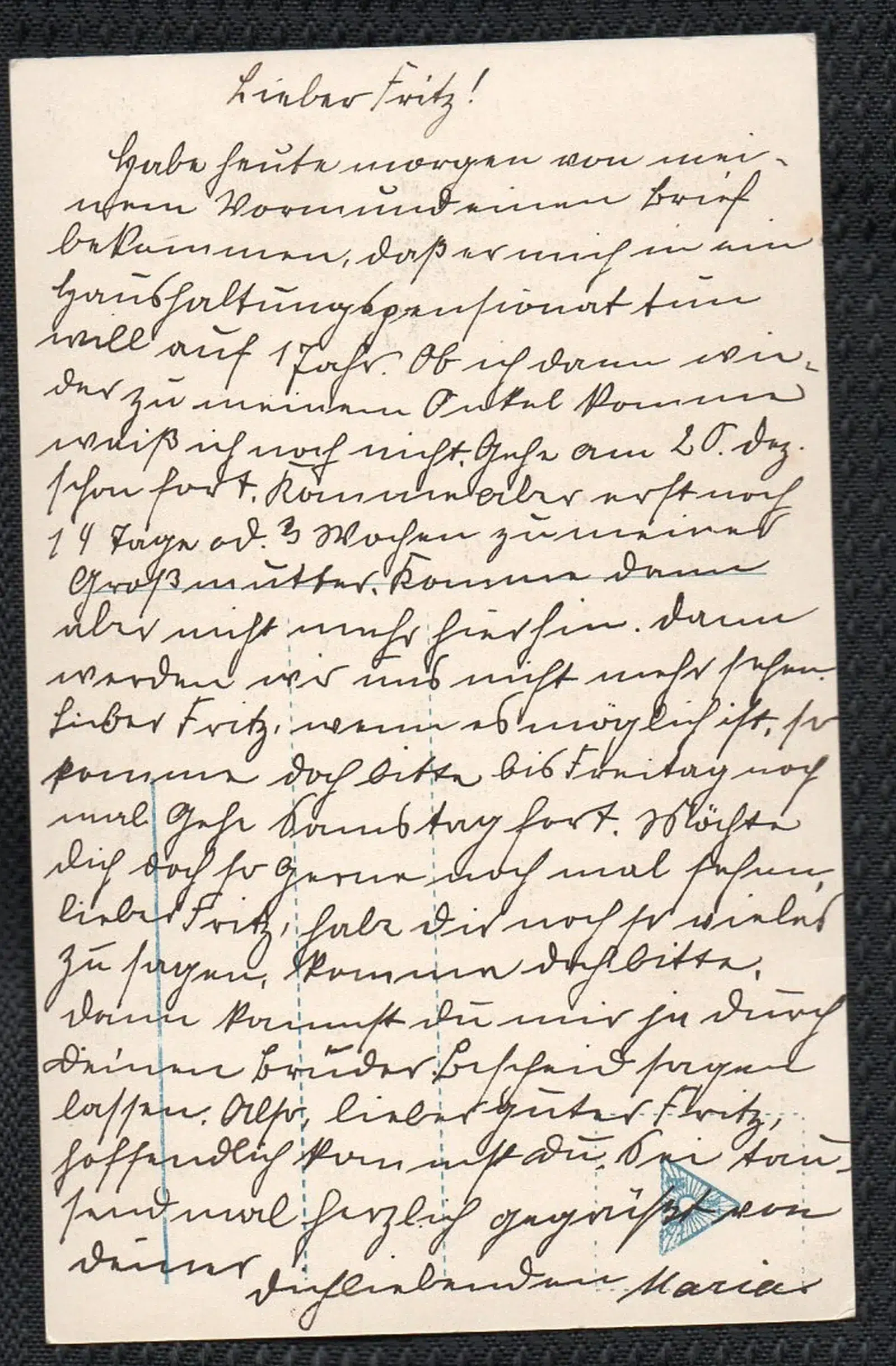 Postkarte 1914-1916 Ob ich dich Liebe Rückseite