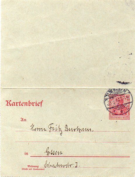 Kartenbrief ca.1914 Ratingen mit Poststempel