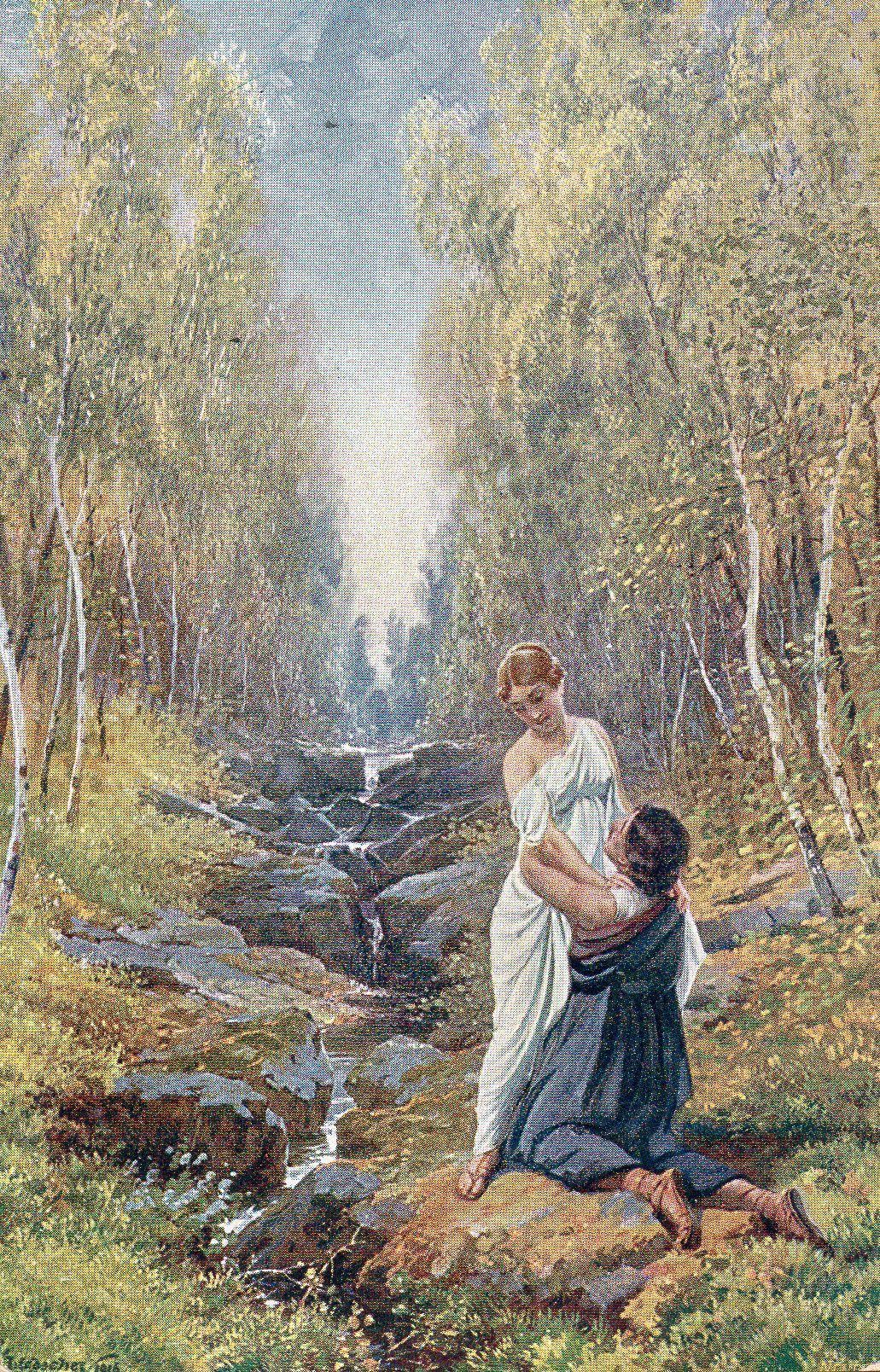 Postkarte AD. Liebscher: Im Birkenhain Sammlung 