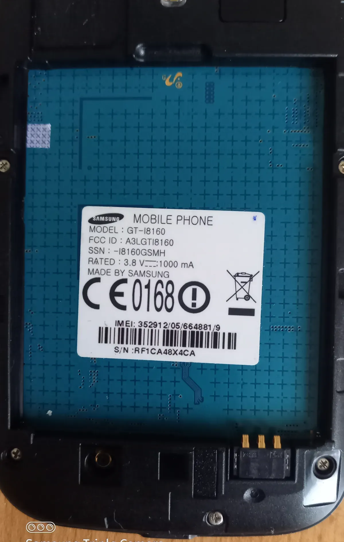 Samsung Galaxy ACE2 Smartphone  innen Kleber mit Model Bezeichnung 