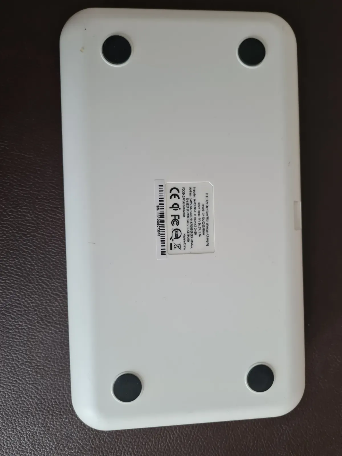 Samsung ITFIT UV-Desinfektionsbox Sanitizer Rückseite Modell Nummer