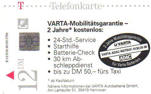 Telefonkarte Varta ADAC 