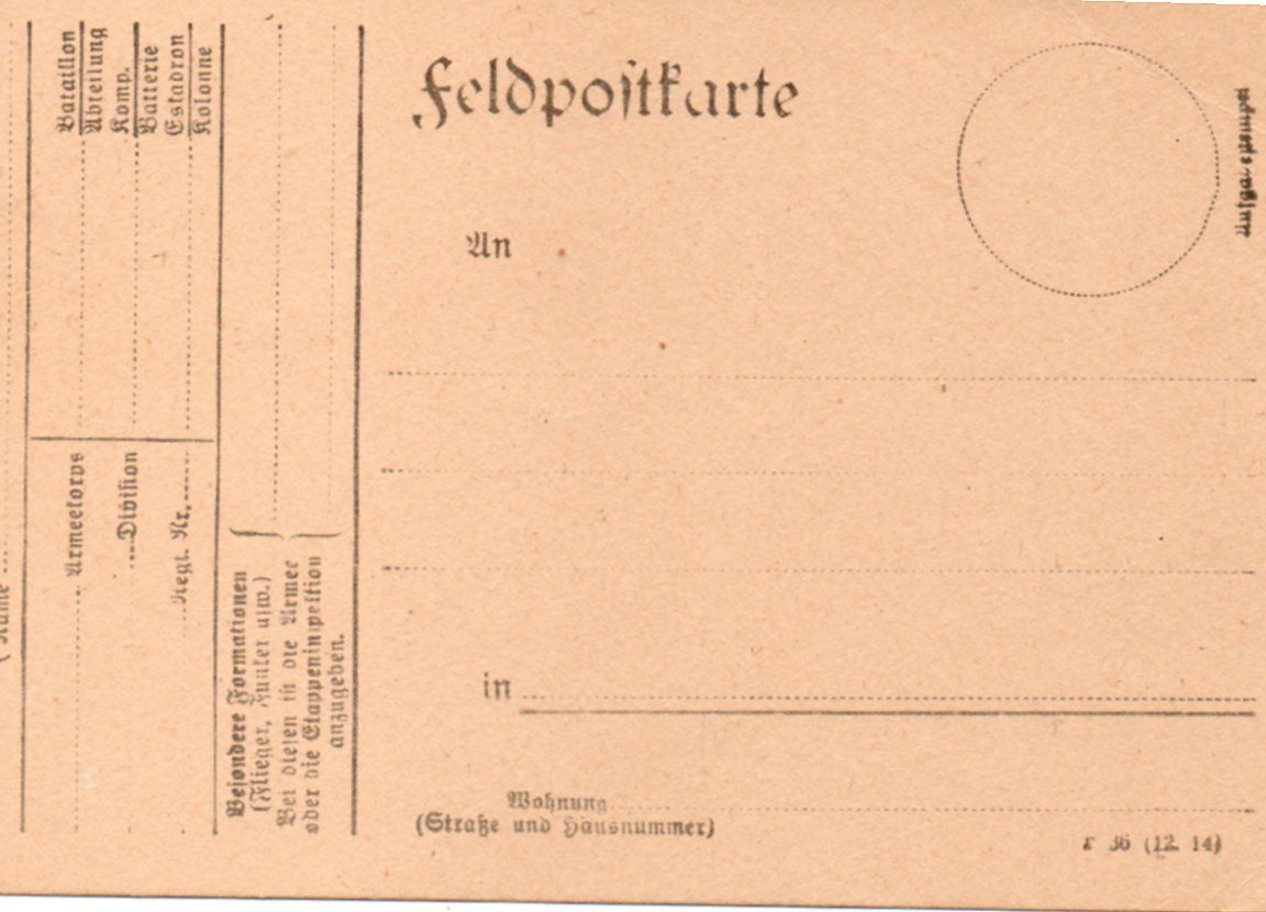 Feldpostkarte 1914 Unbeschrieben