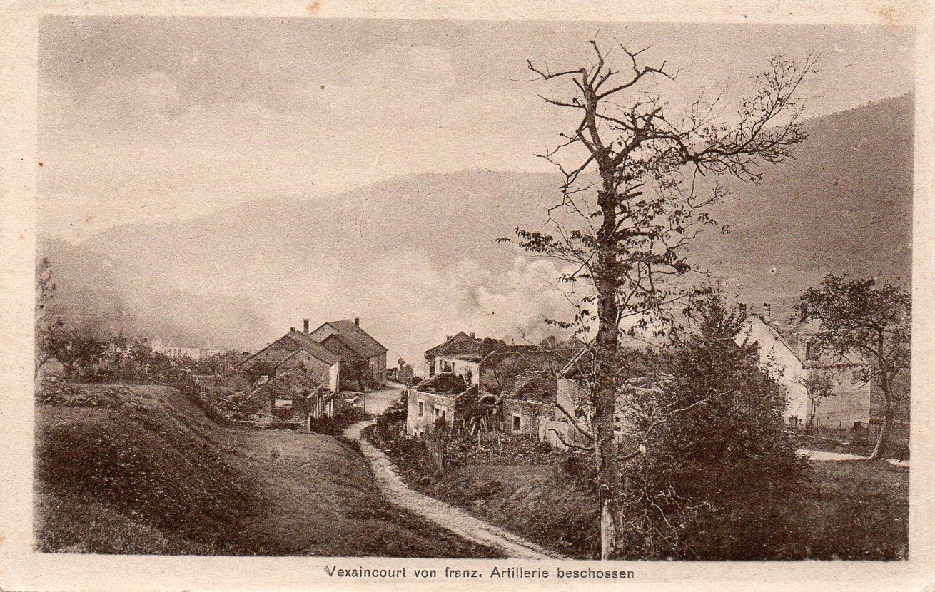 Postkarte Vexaincourt von franz. Artillerie beschossen