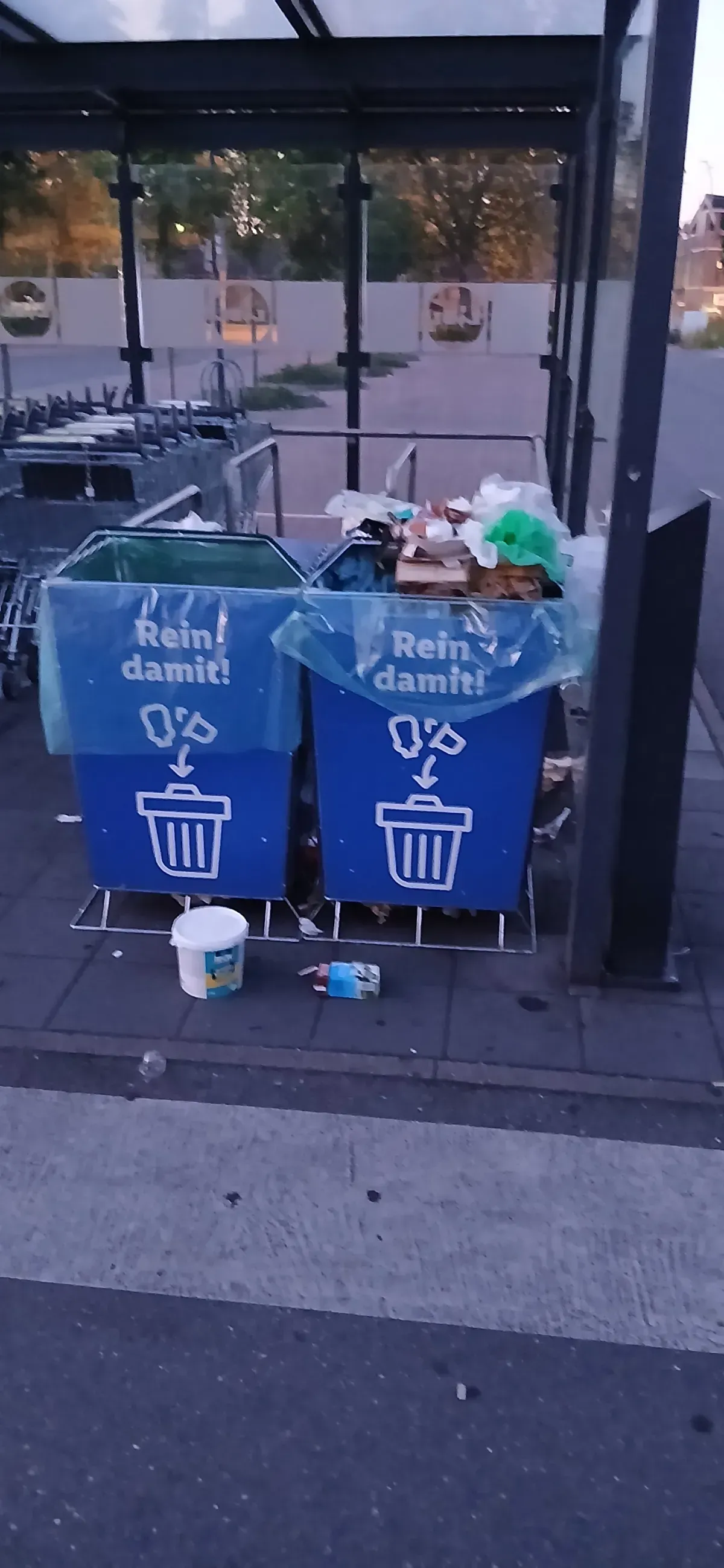 Mülleimer im Eingangsbereich des Lidl-Marktes
