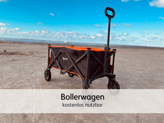 Der faltbare Bollerwagen, der unseren Gästen in der Ferienwohnung Lütte Krabbe in Bensersiel kostenlos zur Verfügung steht