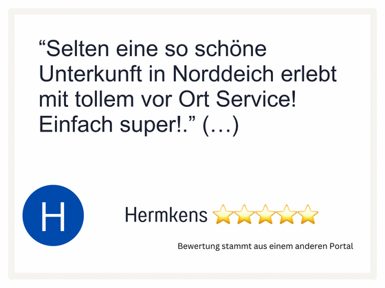 5-Sterne-Bewertung eines Gastes . „Selten eine so schöne Unterkunft in Norddeich erlebt (…)“