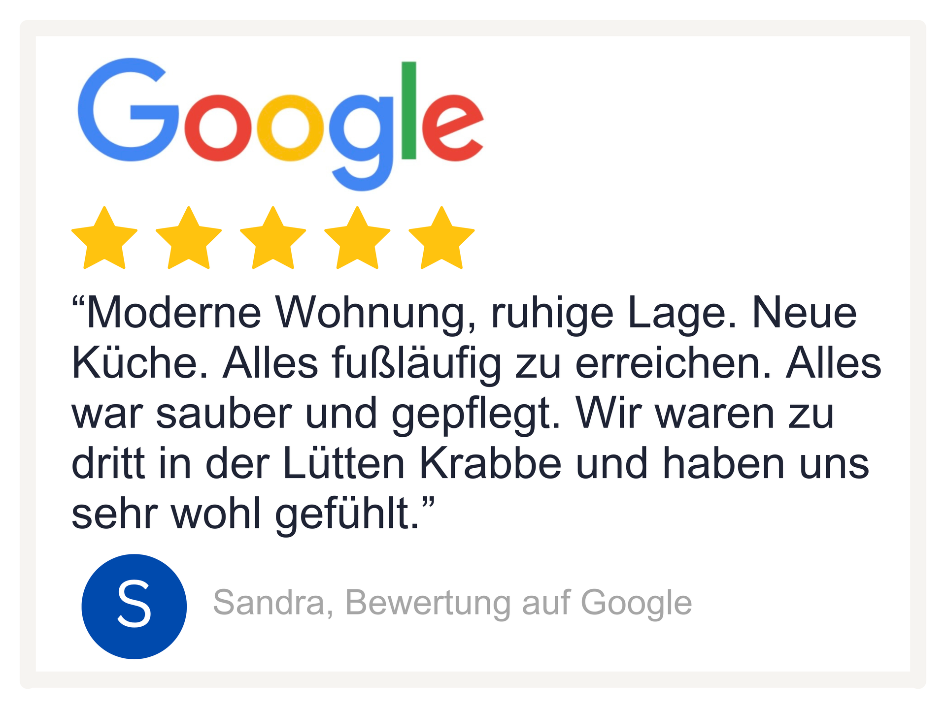 Bewertung von unseren Gästen zur FeWo Lütte Krabbe in Bensersiel: 