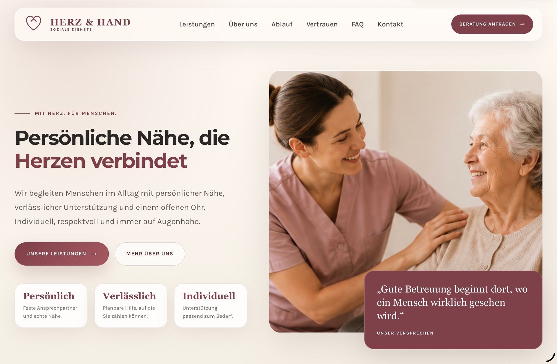 Webdesign-Beispiel für Betreuung und soziale Dienstleistungen