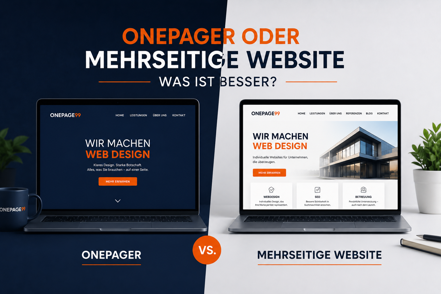 Onepager oder mehrseitige Website im Vergleich – Ratgeber von OnePage99