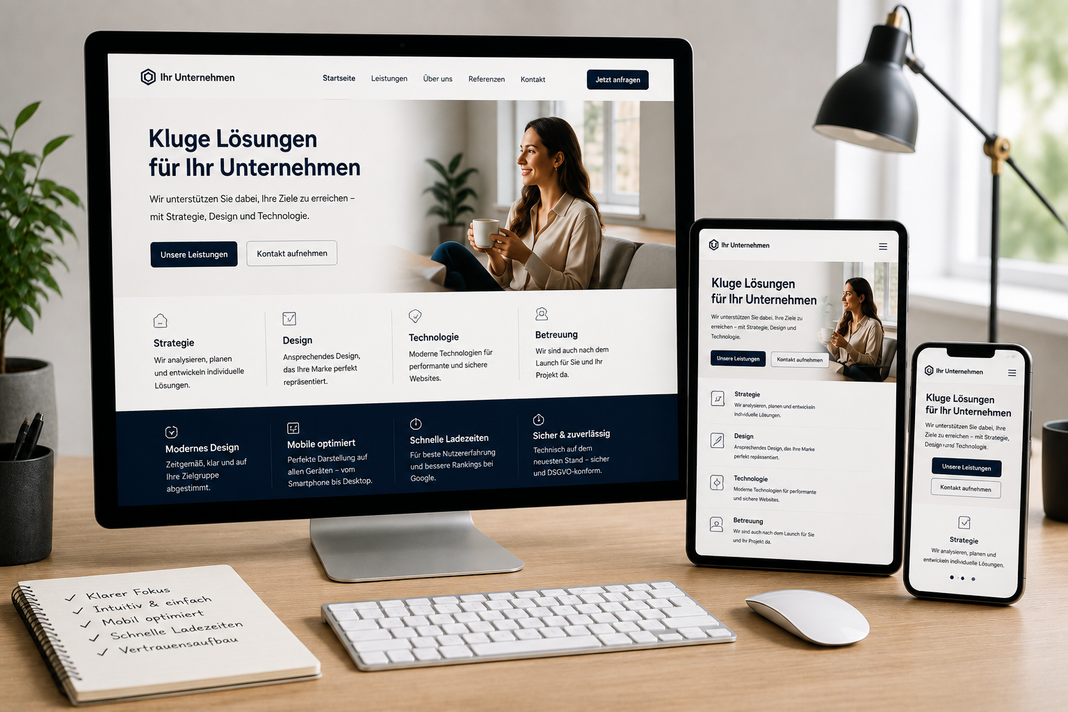 Responsive Unternehmenswebsite auf Desktop, Tablet und Smartphone – Merkmale einer guten Website