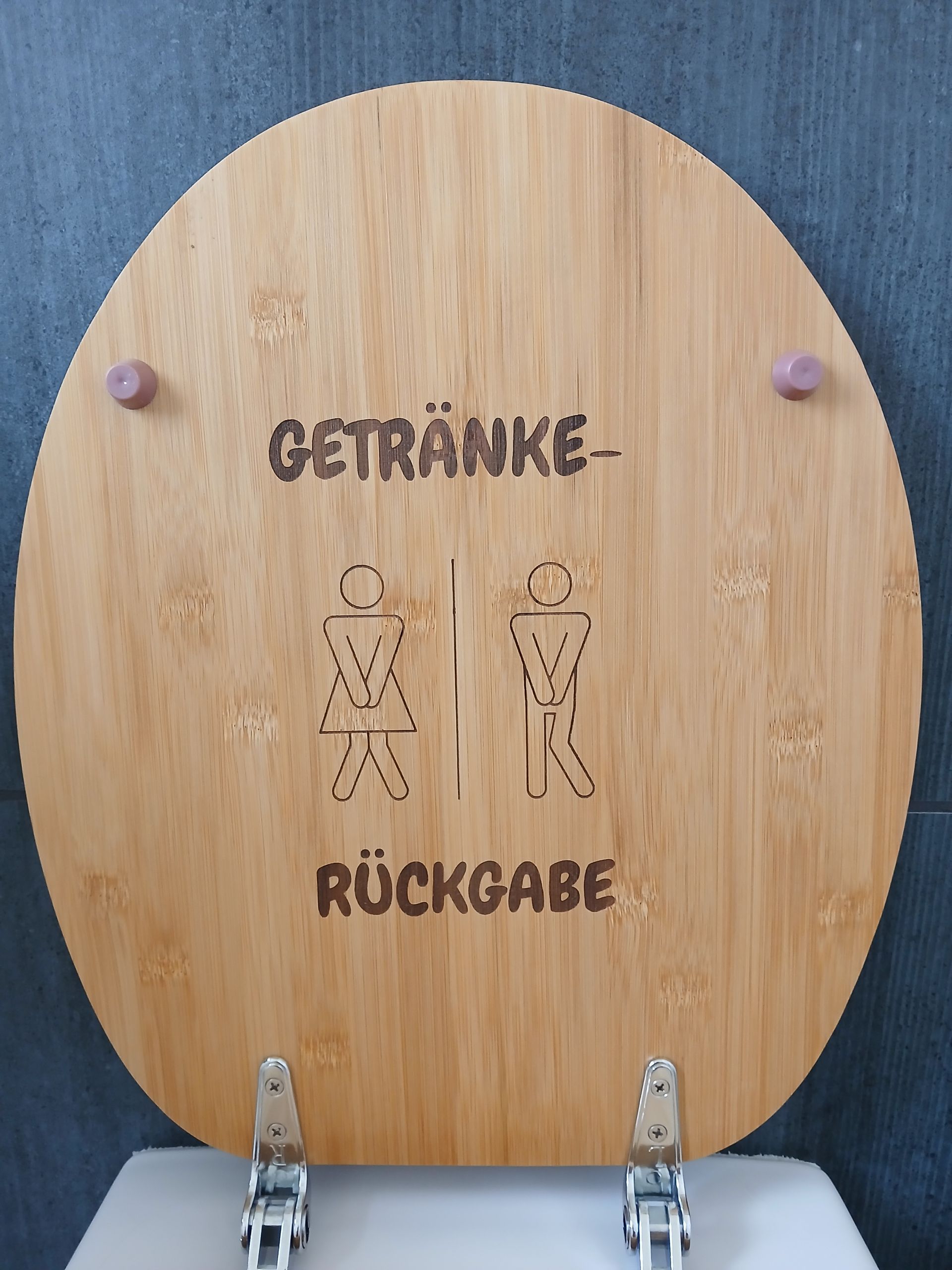 Klodeckel mit graviertem Text Getränkerückgabe
