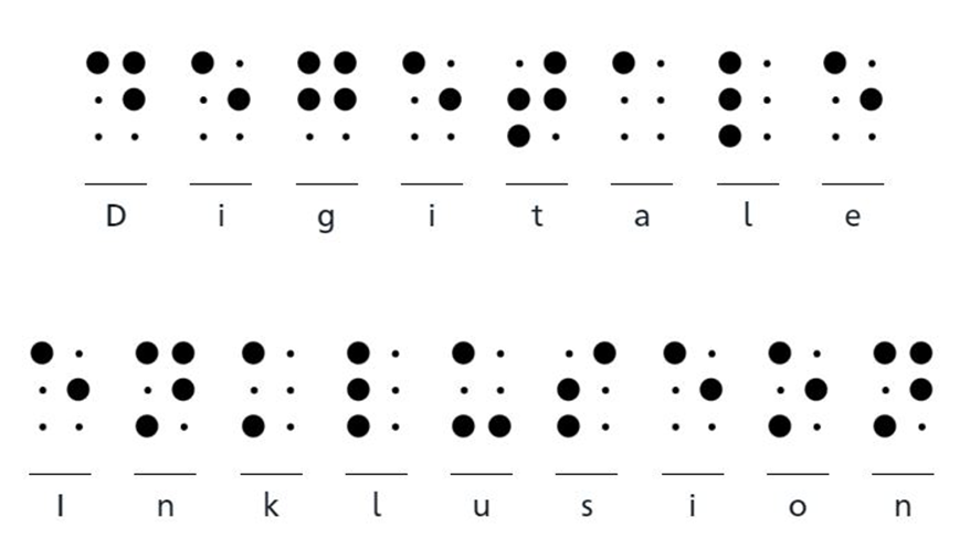 Der Text Digitale Inklusion dargestellt in Braille Schrift