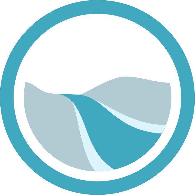 Das Logo der amanzii GmbH. Es zeigt einen stilisierten Fluss, der durch ein flaches Tal fließt. Das Logo ist mit einem Kreis umfasst. Das Logo ist in Türkis und Blautönen gehalten.