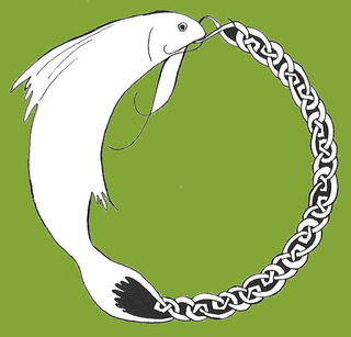 MMS Counseling logo: A black and white drawing of a salmon biting its tail creating a circular shape in the process. The salmon's tail is braided in a Celtic knot style.