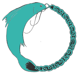 MMS Counseling logo: A black and teal drawing of a salmon biting its tail creating a circular shape in the process. The salmon's tail is braided in a Celtic knot style.