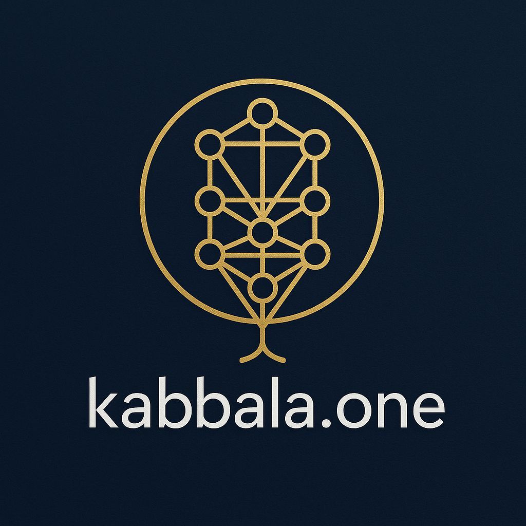 Goldenes Kabbala-Baum-Logo über „kabbala.one“ auf dunkelblauem Hintergrund