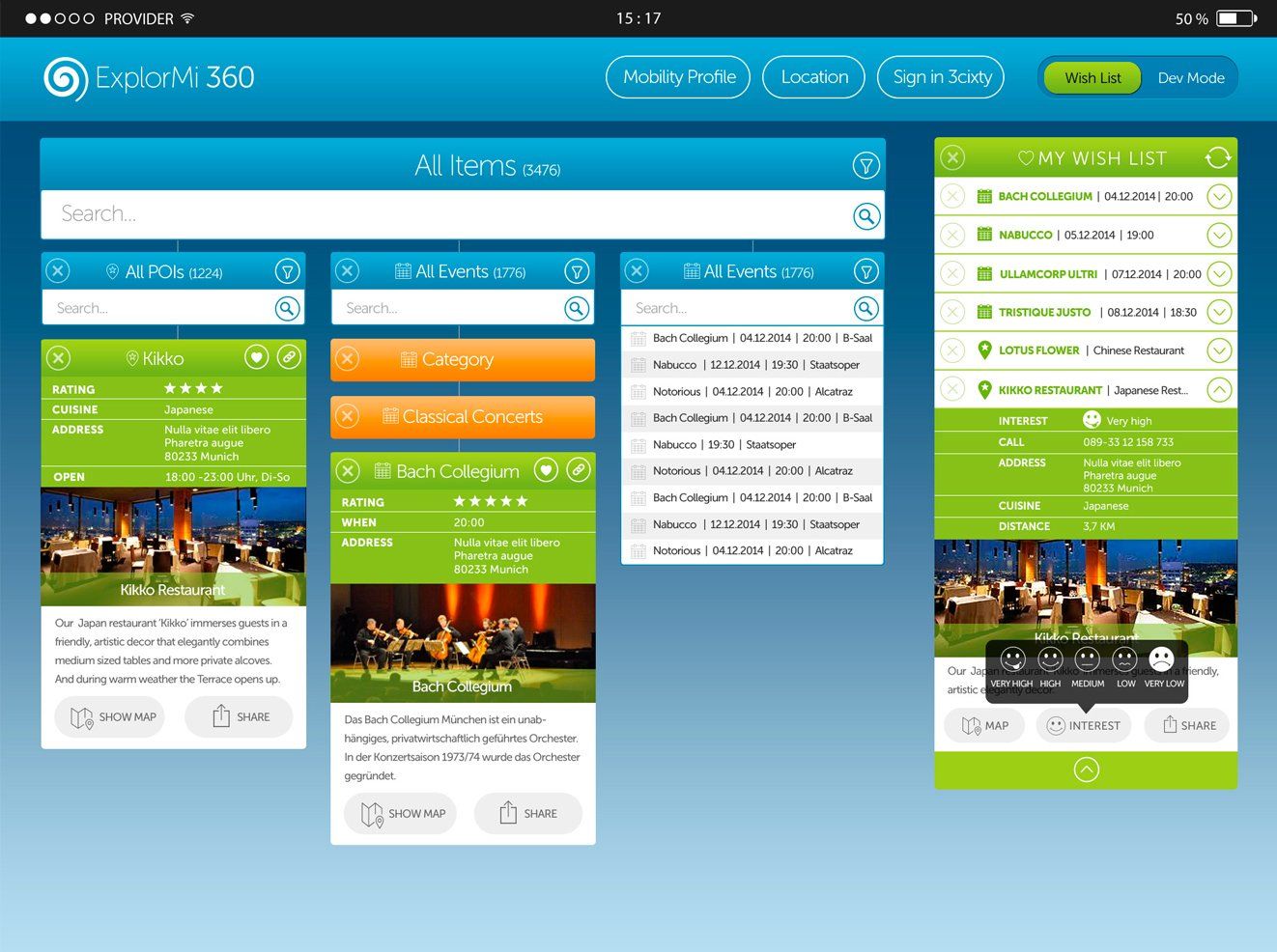 ExplorMi Event und Cityapp Tabletview